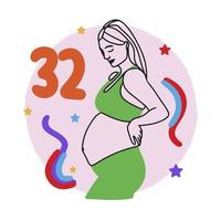 Pregnancy term, counting weeks, pregnant girl, big belly, expectant mother, doodle vector