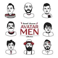 Men avatars collection, hand drawn black and white graphics, portraits, doodles vector
