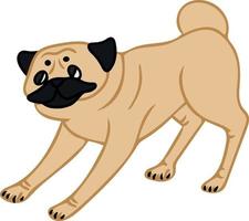 Image of cute playful pug on white background. Design element . Vector illustration