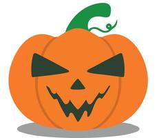 Halloween orange scary pumpkin with evil emotion. Vector illustration isolated on white background. Image for use as element of design of sites of clothing postcards for holiday