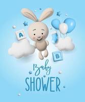 Baby shower 3d space. Banner poster on Baby shower in render style. Lettering baby. Vector illustration in 3 d style.