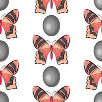 dibujos animados rosa y gris mariposa colorido patrón sin costuras aislado sobre fondo blanco. plantilla de impresión de tela vectorial de vivero. hermoso fondo de pantalla de alas de insectos. vector