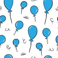 Cartoon seamless pattern with blue balloons isolated on white background. Simple doodle vector wallpaper design for kids. Fabric print template.