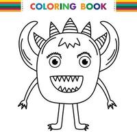 Funny and cute Alien monster with three eyes for kids. Imaginary creature for children coloring book, black and white outline fantasy cartoon for coloring pages.