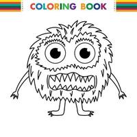 Funny and cute Alien monster with three eyes for kids. Imaginary creature for children coloring book, black and white outline fantasy cartoon for coloring pages. vector