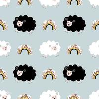 Seamless pattern with cute sheep and lambs. Loop pattern for fabric, textile, wallpaper, posters, gift wrapping paper, napkins, tablecloths. Print for kids. Children's pattern vector illustration