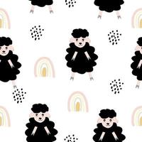 Seamless pattern with cute sheep and lambs. Loop pattern for fabric, textile, wallpaper, posters, gift wrapping paper, napkins, tablecloths. Print for kids. Children's pattern vector illustration