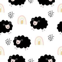 Seamless pattern with cute sheep and lambs. Loop pattern for fabric, textile, wallpaper, posters, gift wrapping paper, napkins, tablecloths. Print for kids. Children's pattern vector illustration