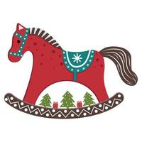 Christmas toy for the Christmas tree rocking horse in vintage style with a symbol of the New Year. Vector illustration isolated on a white background.