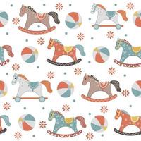 A children's pattern with a wooden horse in the boho style. Color vector illustration