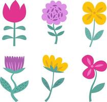 A set of stylized colors highlighted on a white background. Vector flowers in cartoon style, for greetings, weddings, flower design, web design.