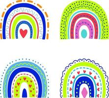 A vector set with rainbows of bright colors with a beautiful ornament highlighted on a white background is ideal for children's posters.