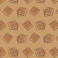 Waffle seamless pattern. Vector sweets illustration. Bakery wallpaper design element. Menu graphic sugar food. Cartoon, flat doodle drawing outline sketch style. Fabric print template.