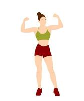 Young woman bodybuilder character isolated on white background. Bodybuilding concept vector illustration in flat style. Cartoon full high body with muscles. Healthy sportive lifestyle