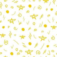 Simple doodle scribble star shape seamless pattern isolated on white background. Abstract line art wallpaper. vector