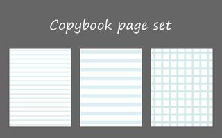 Striped and checkered copybook pages set. Educational notebook page background. School concept. vector