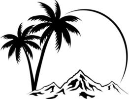 icono de árbol, silueta de vector de palmera con blanco y negro