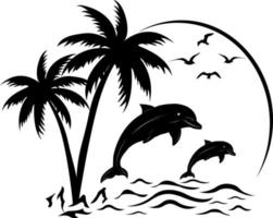 diseño de verano de palmeras y delfines vector