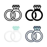 colección de estilo de conjunto de iconos de anillos de boda vector