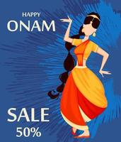 Happy Onam. Indian woman dancing vector