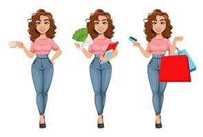 Beautiful business woman, set of three poses vector