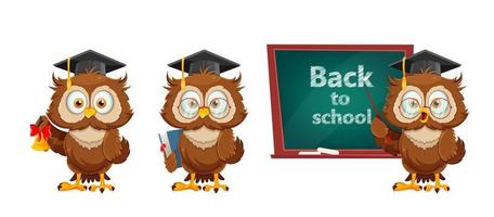 Cute wise owl. Funny owl, back to school concept vector