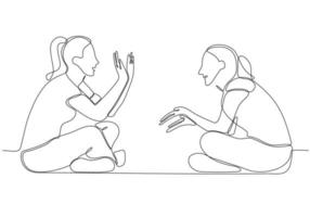 Single continuous line image of two young female workers chatting casually during office break. Having small talk at work one line concept drawing graphic design vector illustration