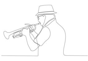 Continuous line man blowing jazz saxophone instrument Simple style hand drawn music style vector illustration