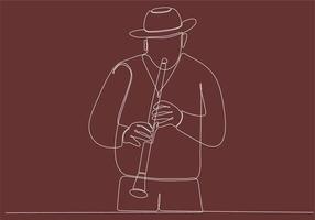 línea continua hombre soplando jazz saxofón instrumento estilo simple dibujado a mano música estilo vector ilustración