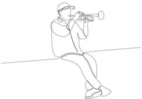 línea continua hombre soplando jazz saxofón instrumento estilo simple dibujado a mano música estilo vector ilustración