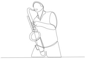 línea continua hombre soplando jazz saxofón instrumento estilo simple dibujado a mano música estilo vector ilustración