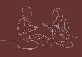 Single continuous line image of two young female workers chatting casually during office break. Having small talk at work one line concept drawing graphic design vector illustration