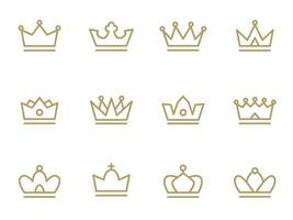 icono de corona establecido en estilo de esquema vector