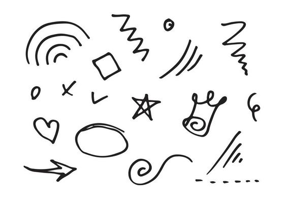 Vector hand drawn collection of design element doodle on white background.