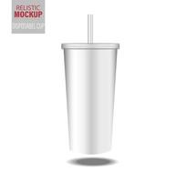White cup template for soda or cold beverage with drinking straw, isolated on white background. Packaging collection.