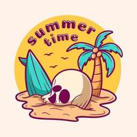 ilustración de dibujos animados de playa de verano de cráneo vector