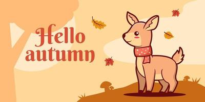 plantilla de banner de redes sociales de otoño dibujada a mano con ilustración de ciervo vector