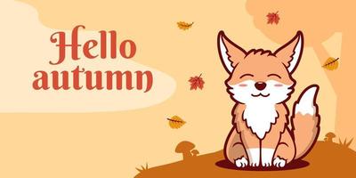 plantilla de banner de redes sociales de otoño dibujada a mano con ilustración de zorro vector