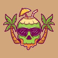 Summer coconut skull at beach cartoon vector