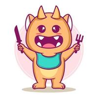 Monstruo lindo listo para comer ilustración vectorial de dibujos animados vector