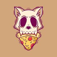 cráneo gato y pizza ilustración de dibujos animados vector