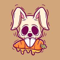 Skull rabbit and carrot cartoon illustration vector