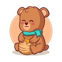 Cute bear holding honeycomb vector illustration