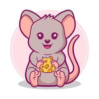 Cute rat eating cheese cartoon vector