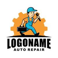 plantilla de logotipo de reparación automotriz de dibujos animados retro vector