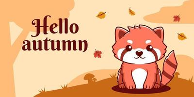 plantilla de banner de redes sociales de otoño dibujada a mano con ilustración de panda rojo vector