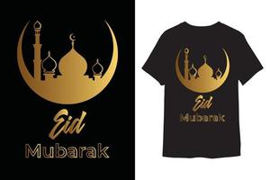 Eid Mubarak Calligraphy T-shirt Design with editable mosque vector