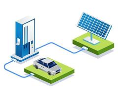 coche eléctrico en efectivo de la energía del panel solar vector