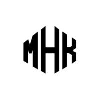 MHK letter logo design with polygon shape. MHK polygon and cube shape logo design. MHK hexagon vector logo template white and black colors. MHK monogram, business and real estate logo.