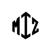 MIZ letter logo design with polygon shape. MIZ polygon and cube shape logo design. MIZ hexagon vector logo template white and black colors. MIZ monogram, business and real estate logo.